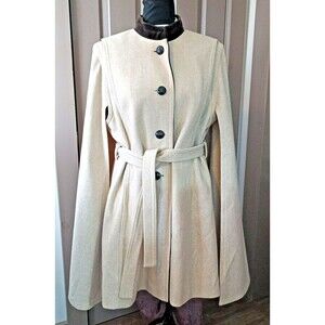 VTG Country Pacer Women Tan Sleeveless Cape Coat W/Belt & Velvet Brown Acccents